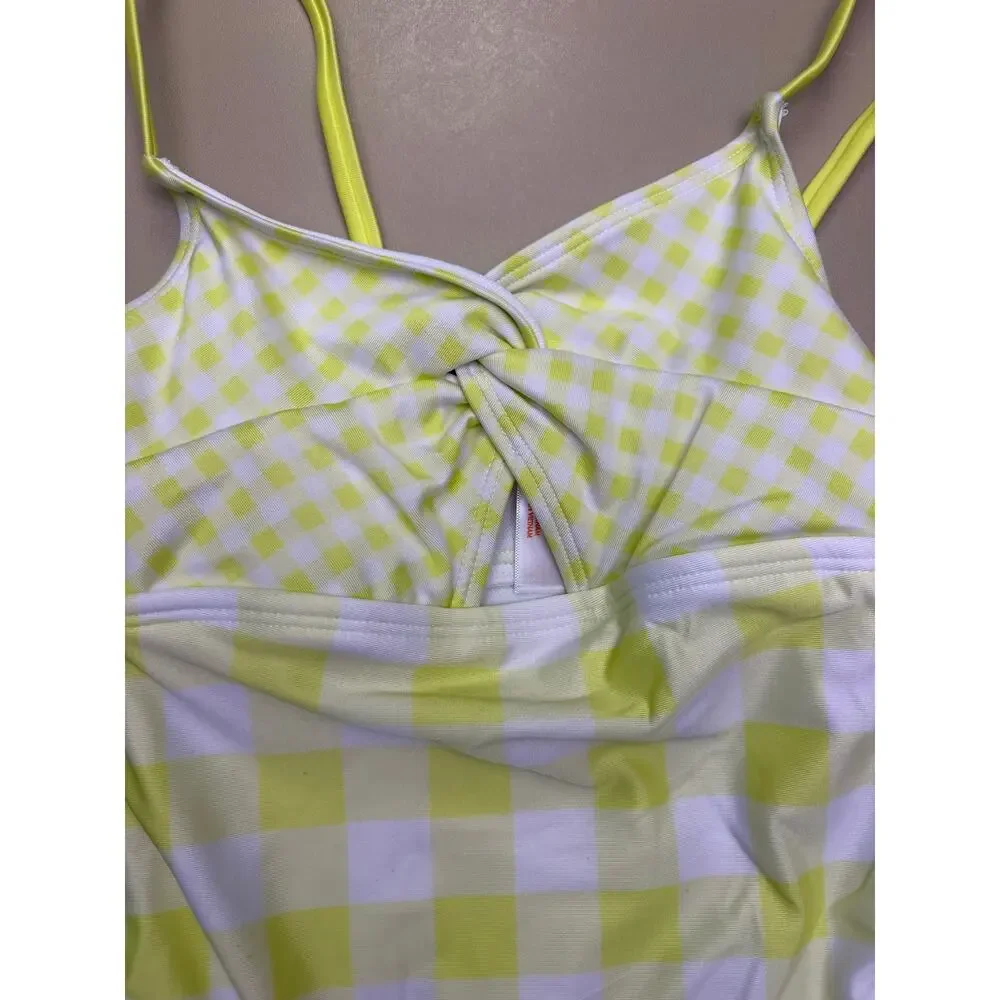 Cat & Jack Girls Yellow Gingham One Piece Swimsuit Size S 6/7 NWT Cutout UPF 50